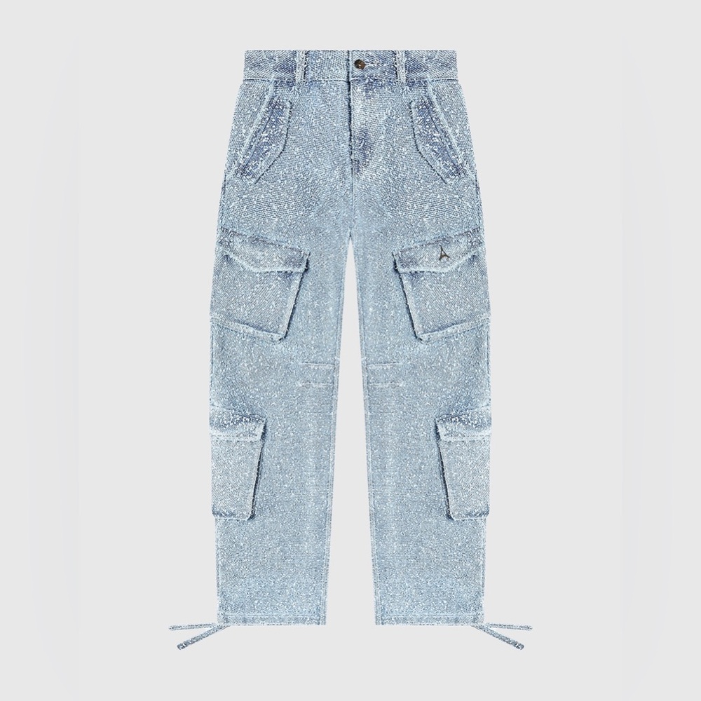 MANIÈRE DE VOIR- Anne Mid Blue
High Waisted Boucle Denim Cargo Pants NWT - Picture 3 of 15